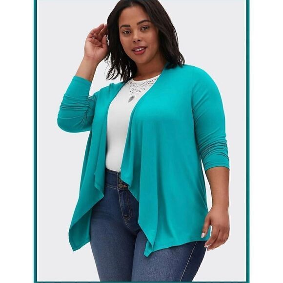 TORRID Super Soft Teal Drape Open Front Cardigan Plus Size 2X Stretchy - Picture 1 of 9